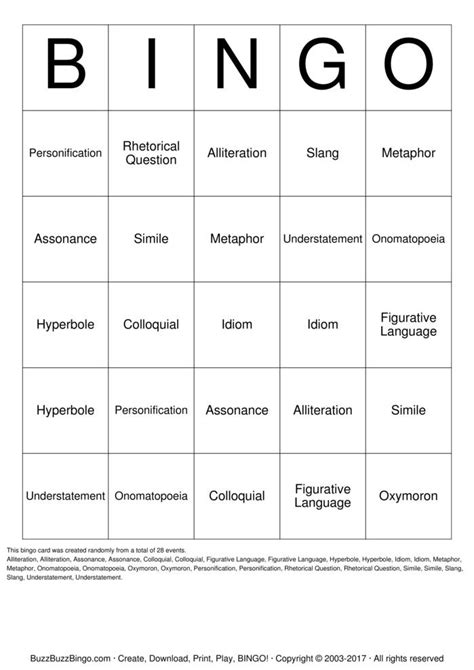 figurative language bingo